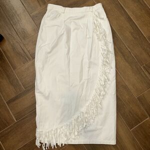 Vintage Circle T by Marilyn Lenox White Pencil Maxi Fringed Skirt 15/16 EUC